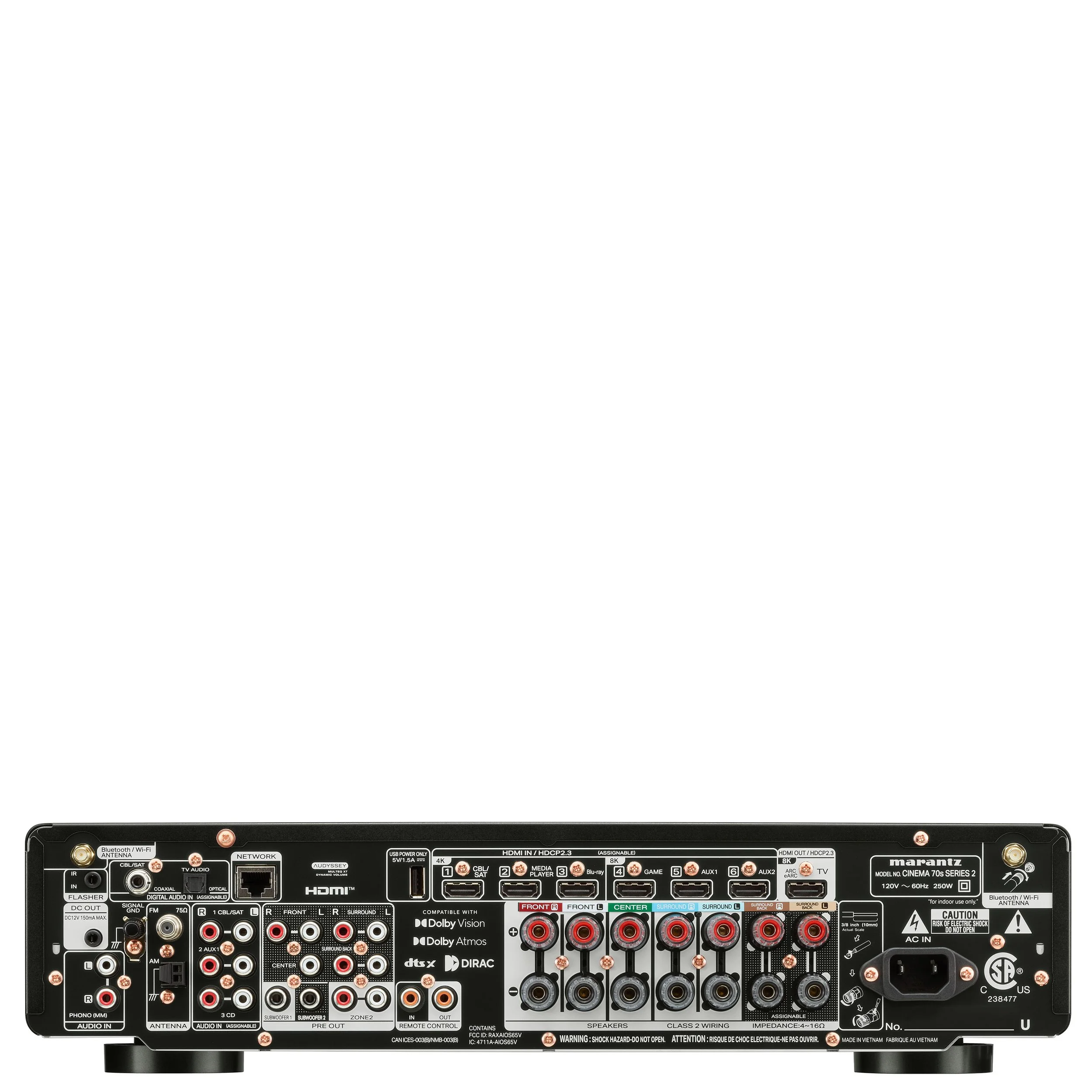 Back panel view of the Marantz Cinema 70s Series 2 showing HDMI, digital, and speaker connections.