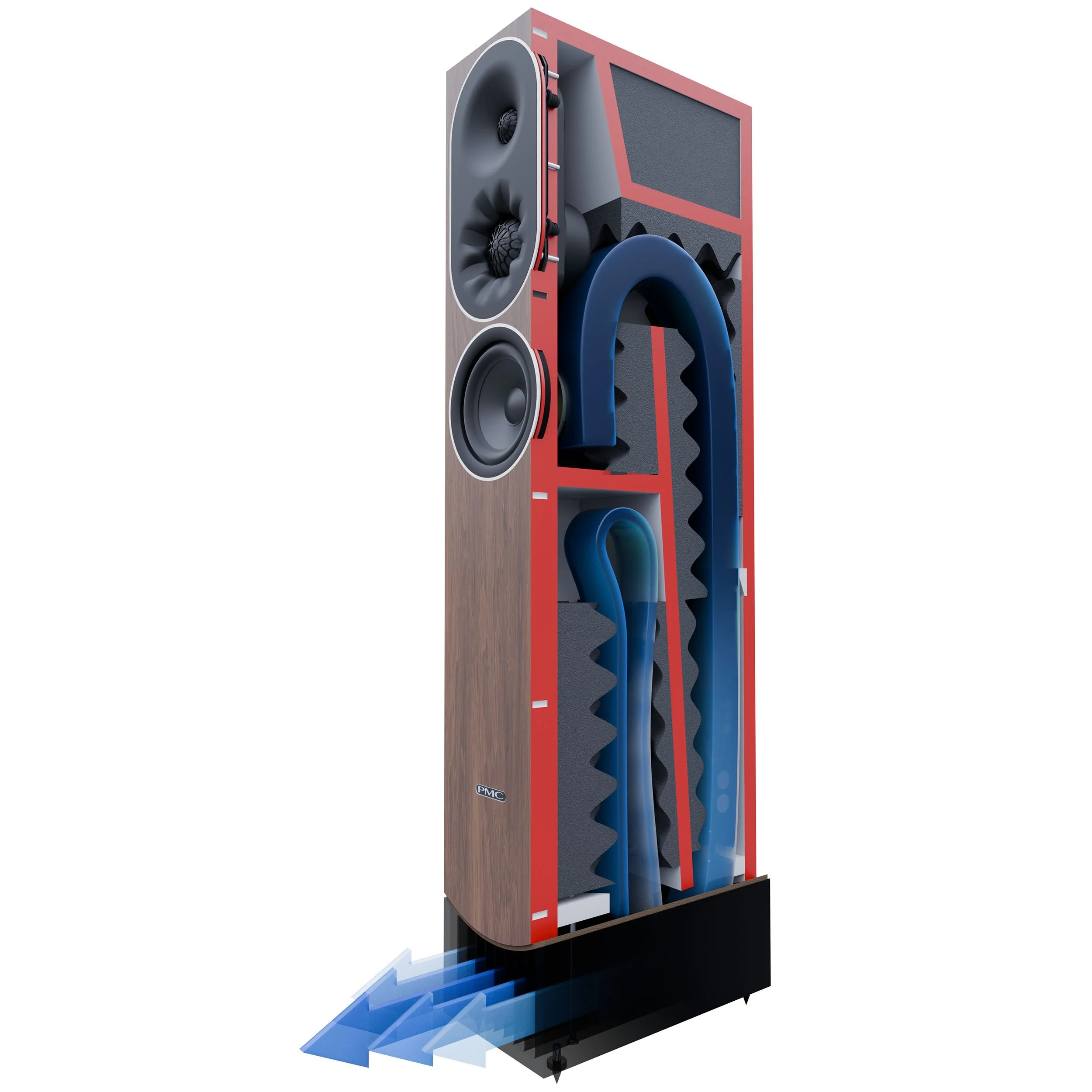 Cutaway of the PMC prophecy7 floorstanding speaker showing Advanced Transmission Line bass loading.