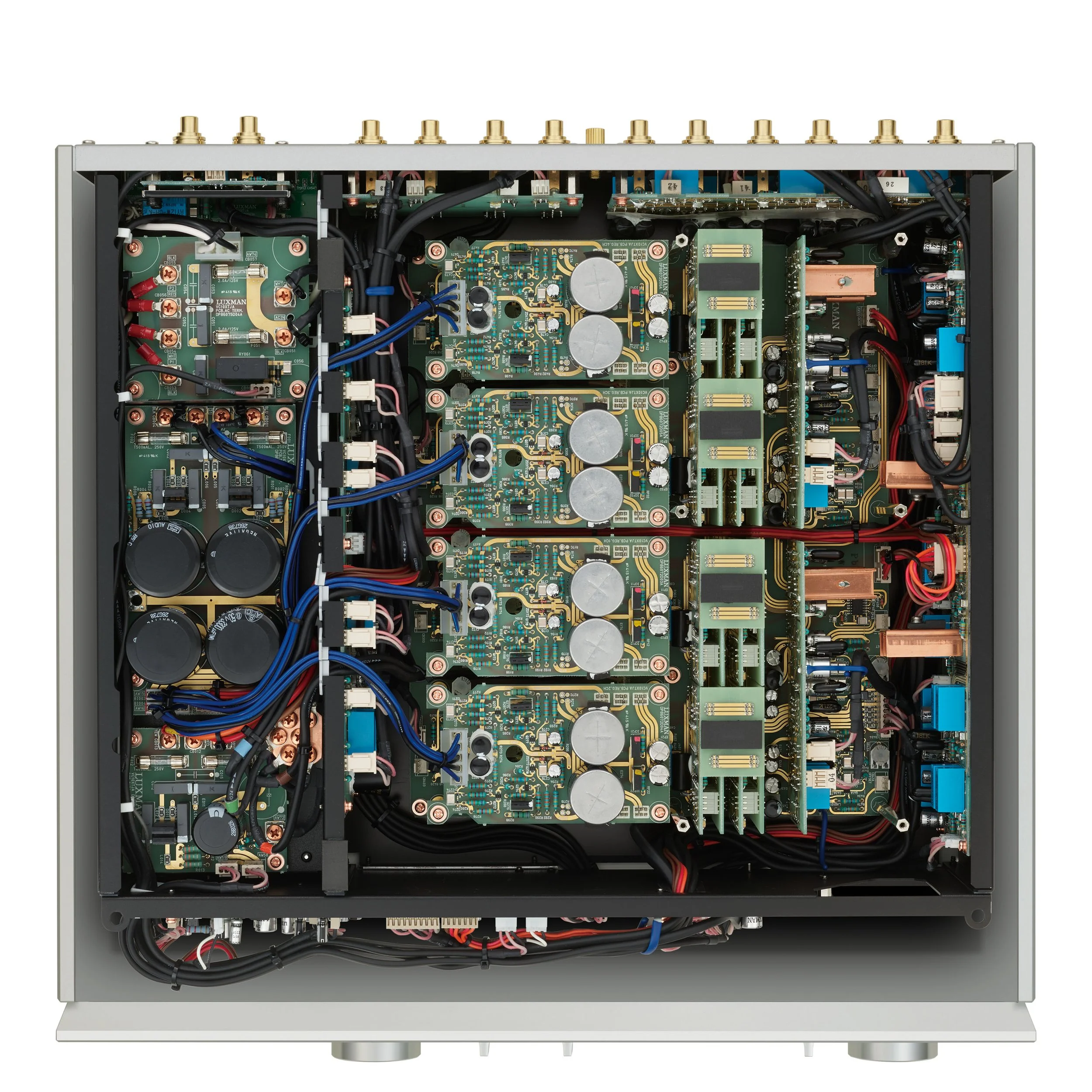 Inside view of the Luxman C-10X stereo preamplifier.