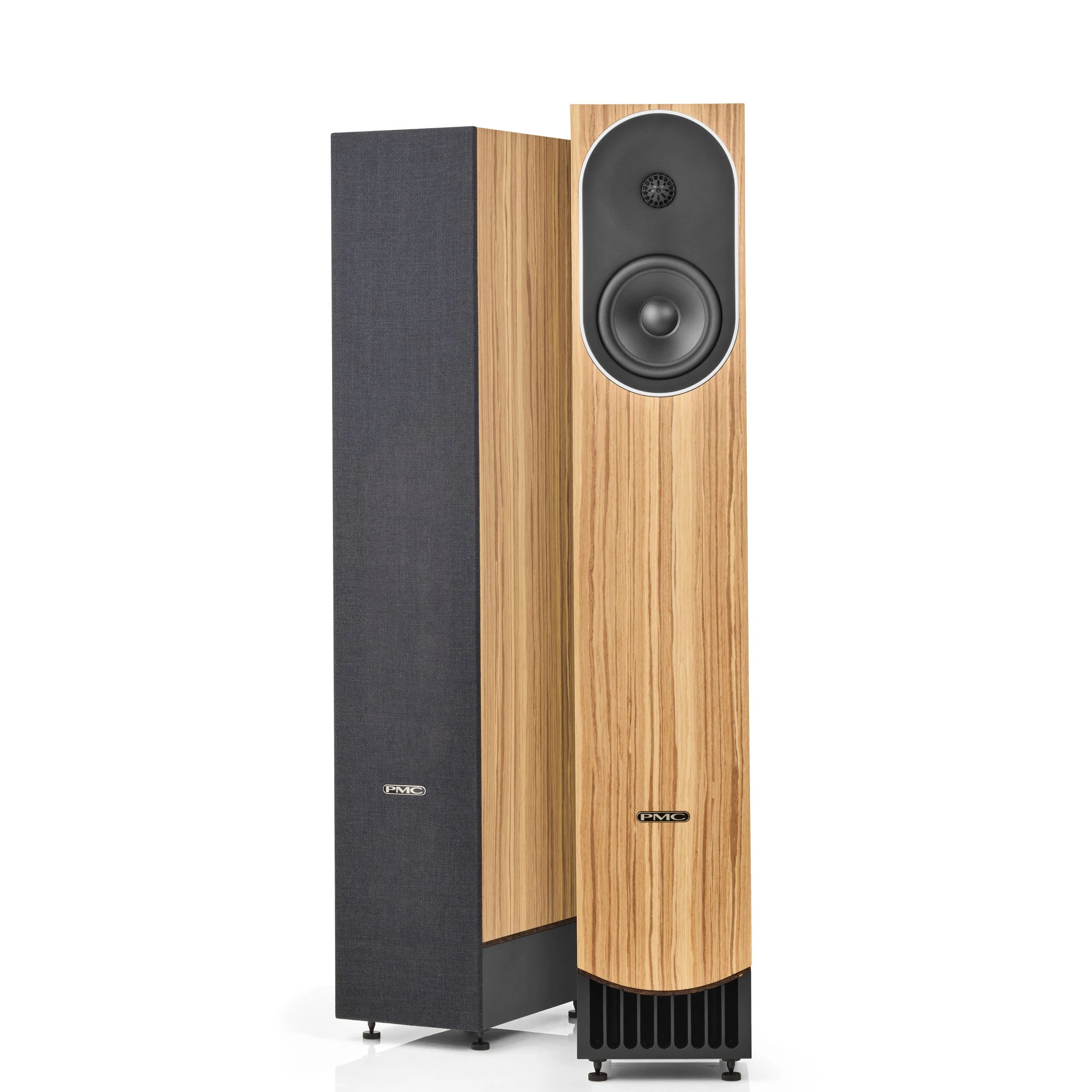 PMC prophecy5 floorstanding speakers shown in the Mediterranean Oak finish.