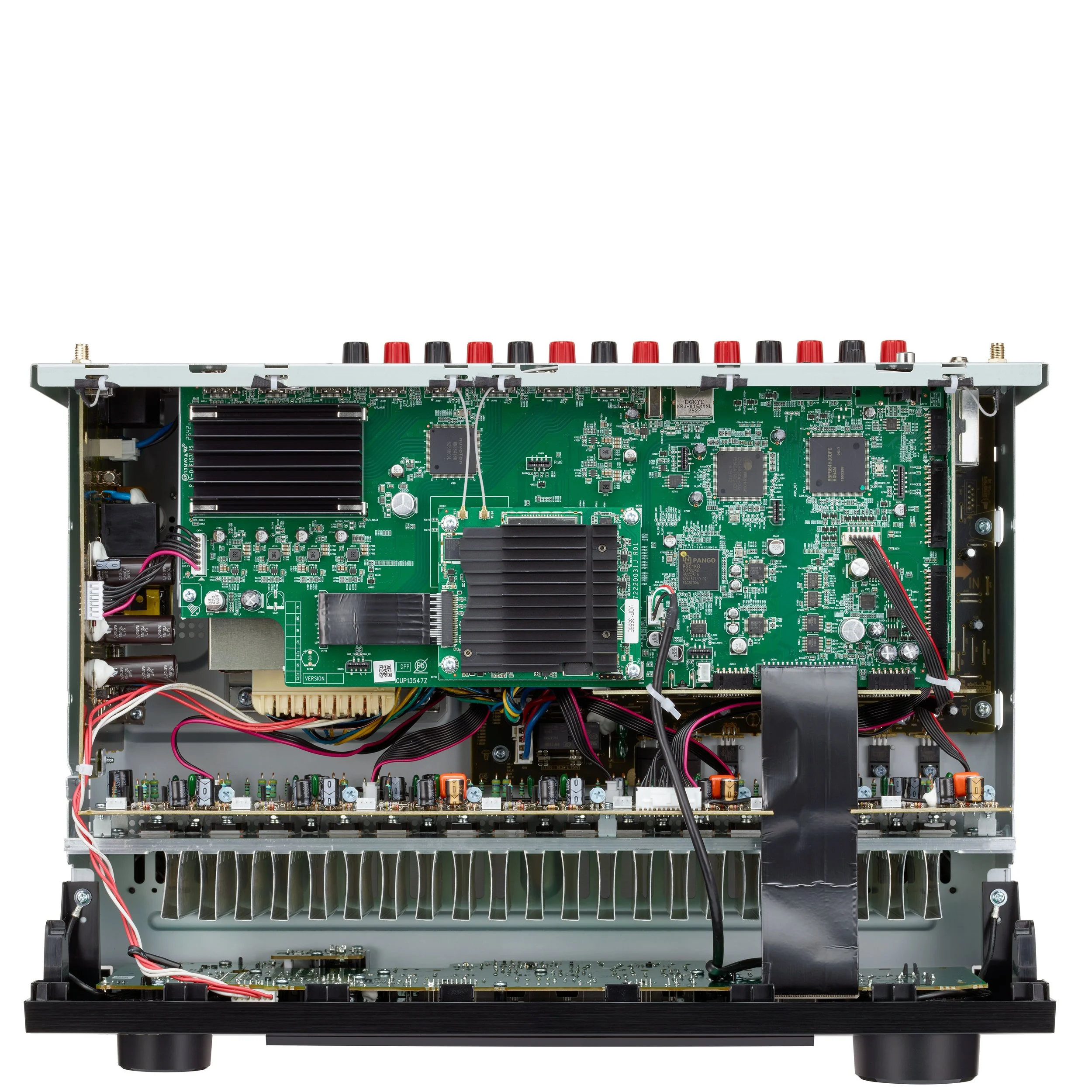 Inside view of the Denon AVR-X2900H AV surround receiver.