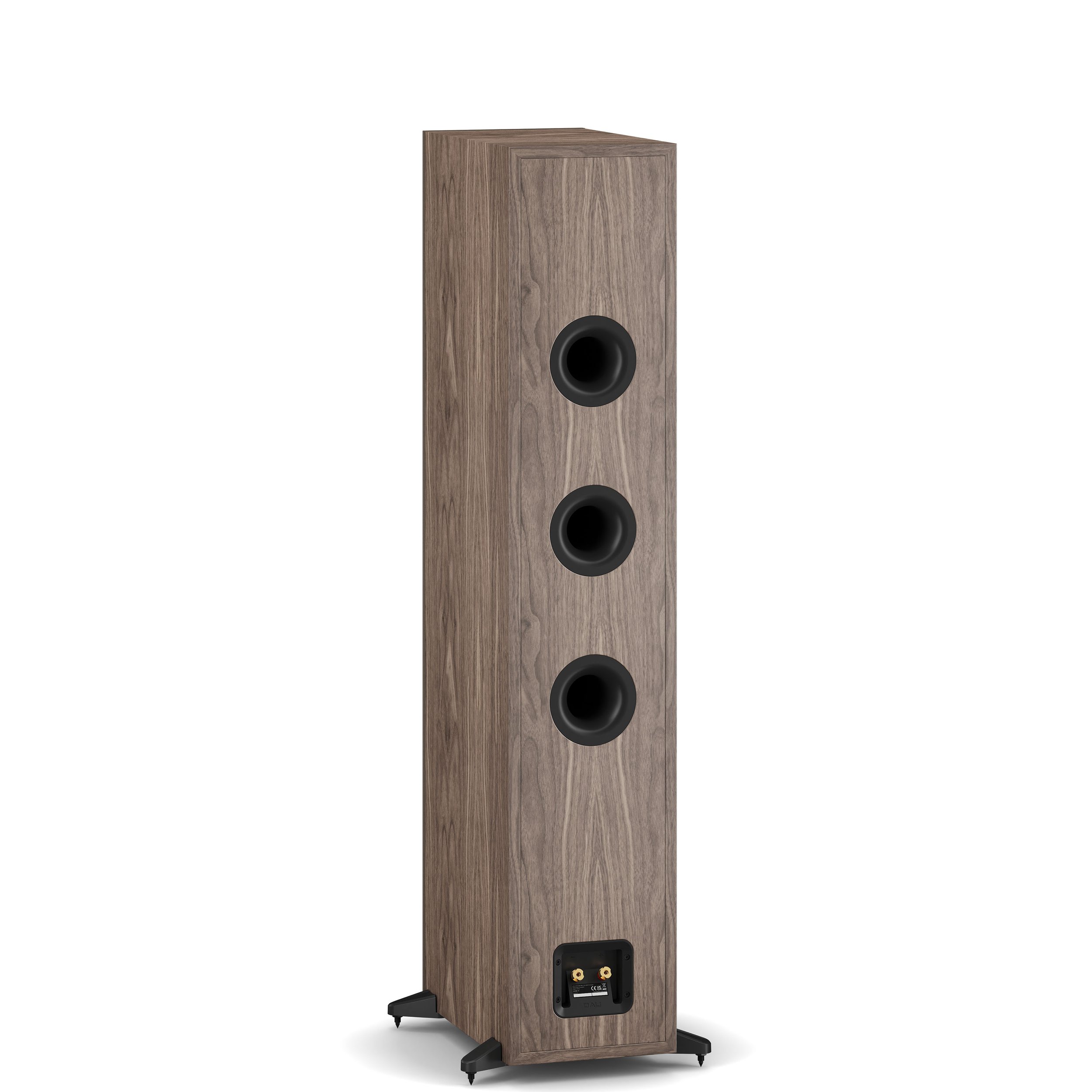 Back view of the DALI Sonik 9 floorstanding speaker showing gold binding post connectors and multiple rear ports.