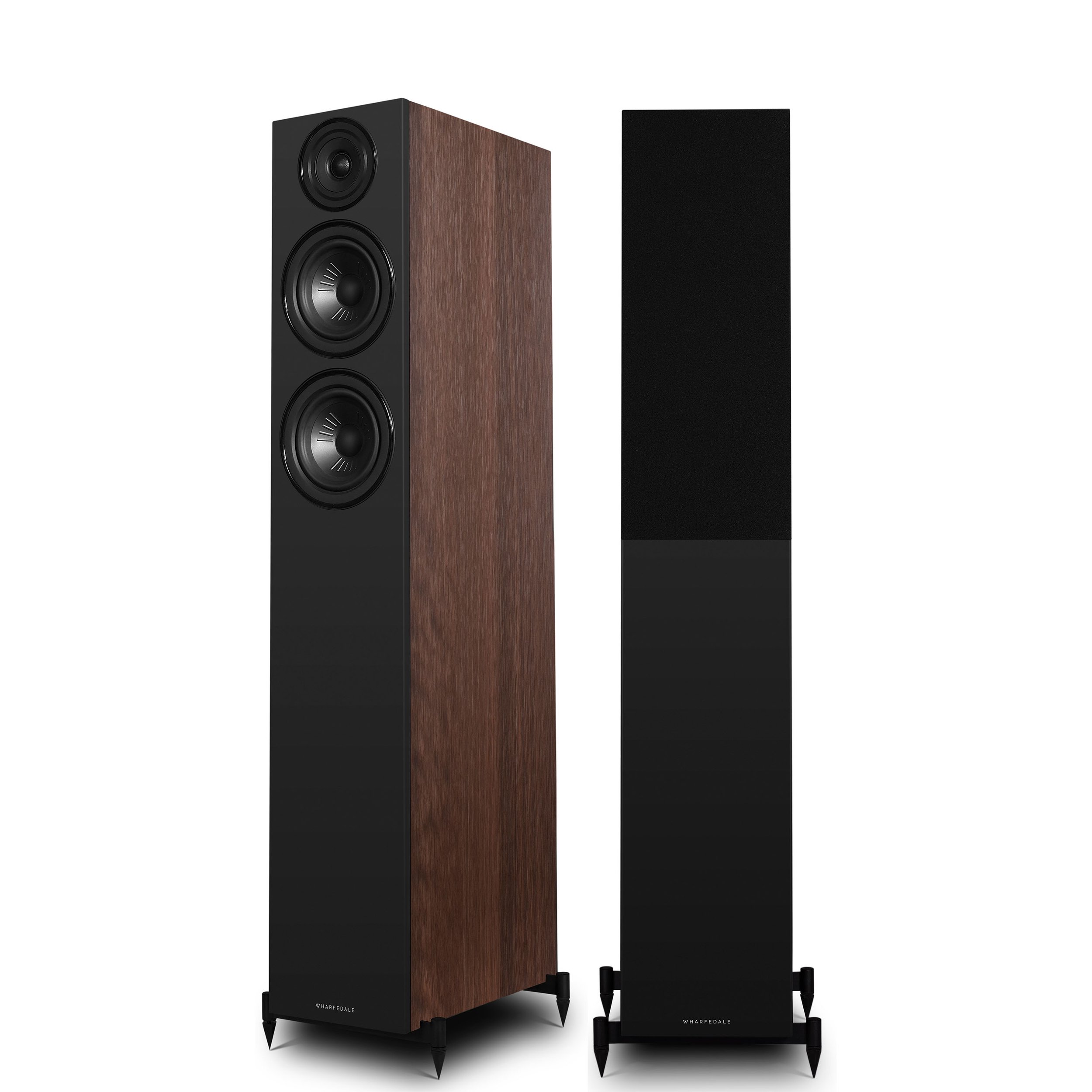 Wharfedale Diamond 12.4i floorstanding speakers shown in walnut.