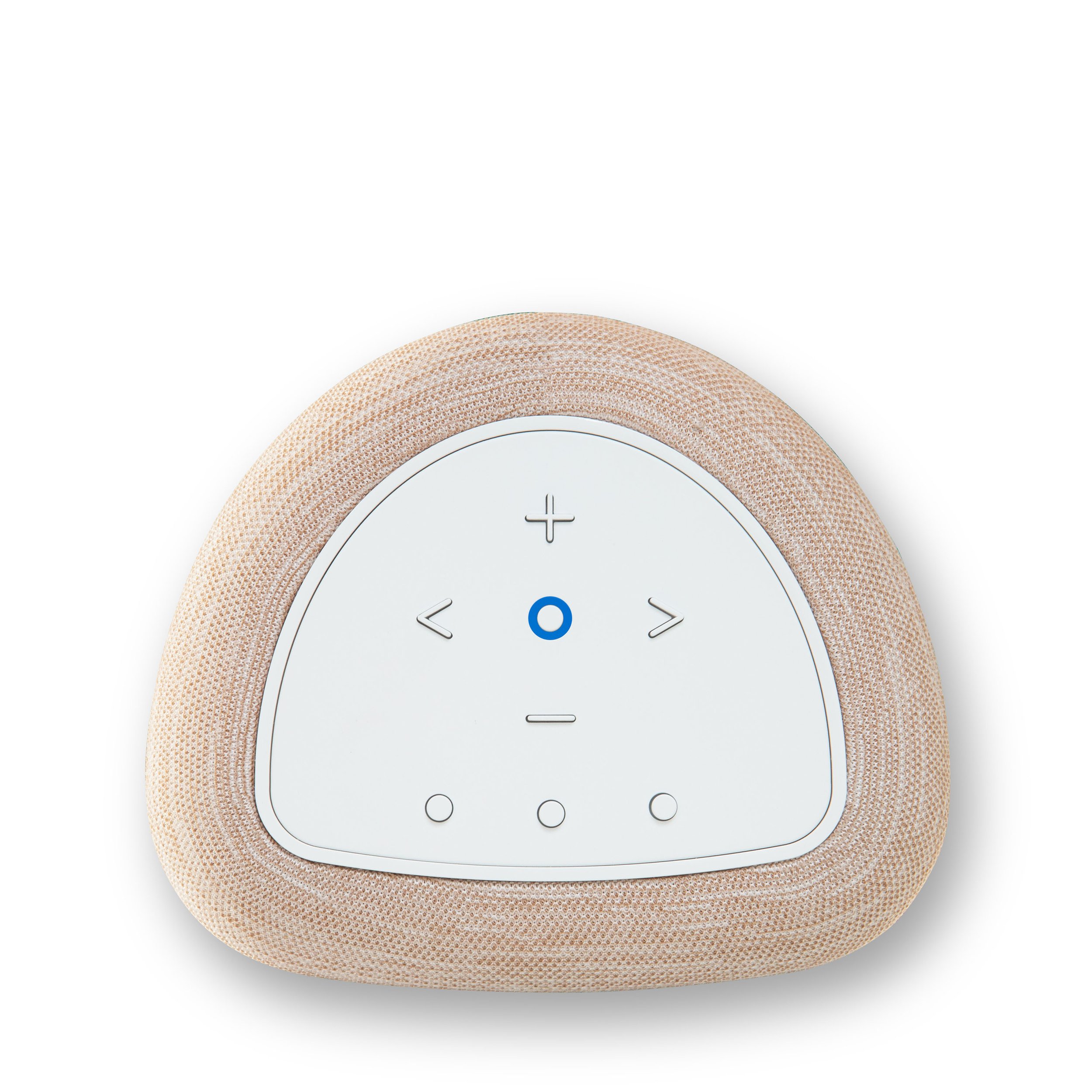 Top view of the Bluesound PULSE FLEX wireless speaker in tan showing touch controls.