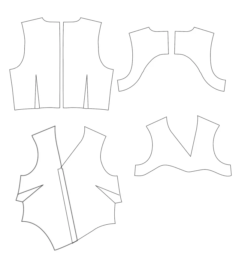 Here shows you the facing pieces of our Asymmetric Hem Dress pattern. The facing pieces bag out with the neckline and armhole to finish them.