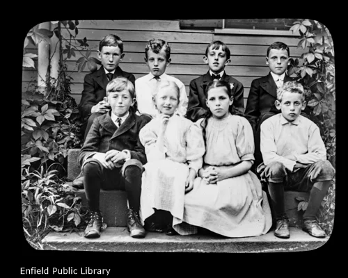Of this class, the teacher could not be present for the picture.Nelson Steele, Knowlton Woodward, Stanley Adams, Edward Kingsbury. The name of the first has escaped me, Marion Jones, Anna Most, Hubert Mayo.