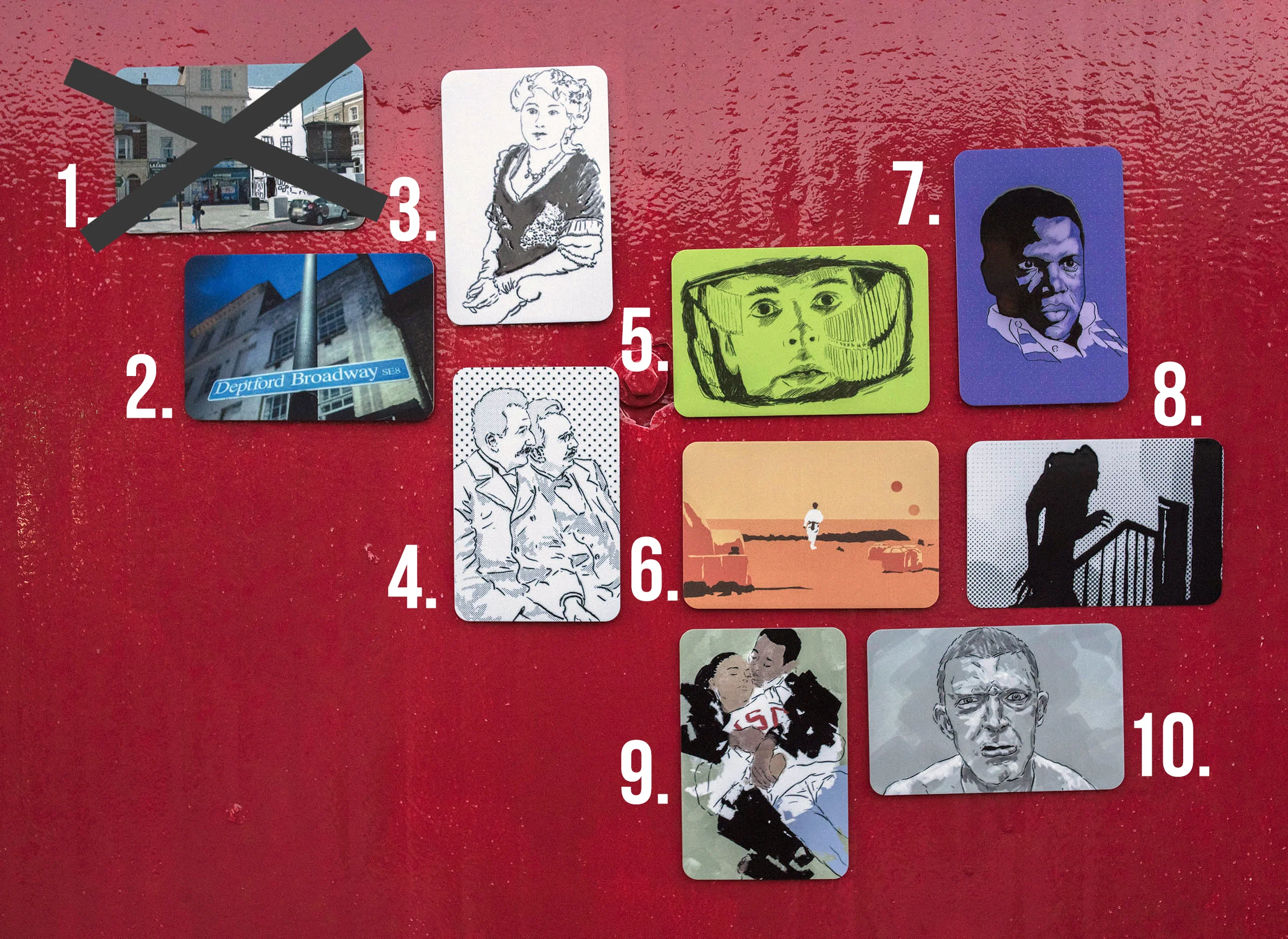 1. Deptford Cinema - NONE LEFT 2. Deptford Broadway SE8 3. Alice Guy-Blaché 4. The Lumière Brothers 5. 2001: A Space Odyssey 6. Star Wars: Episode IV - A New Hope 7. In the Heat of the Night 8. Nosferatu 9. Love & Basketball 10. La Haine