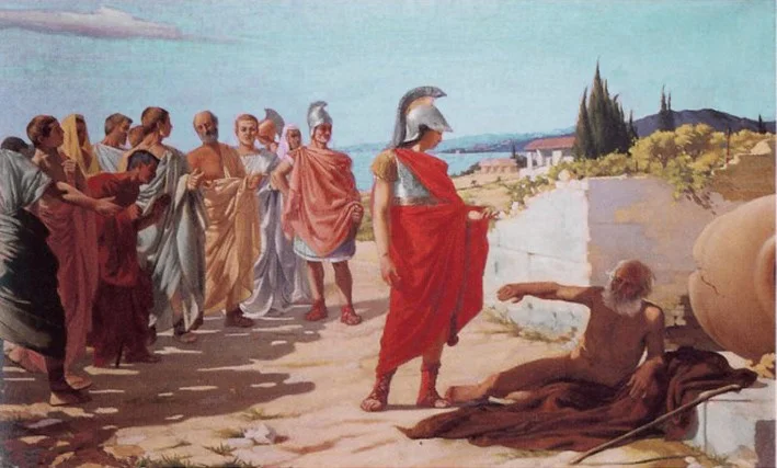 The encounter by Alessandro and Origene represented by the Italian painter Paride Pascucci (1866-1954)