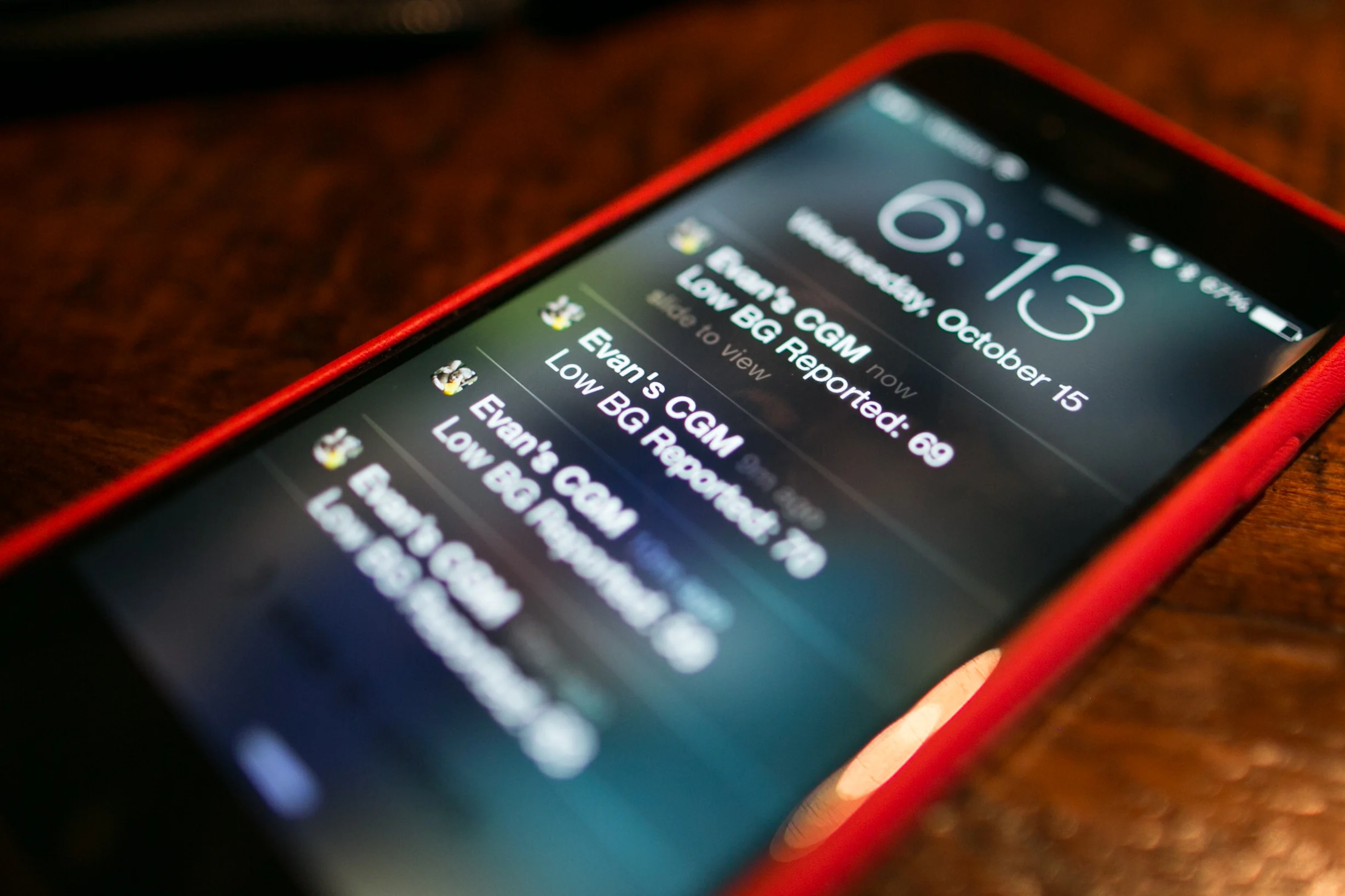 John's phone lights up with repeated notifications that Evan's number is low. Evan's blood glucose had been low all day, and when his monitor took a reading, which occurs every five minutes, numerous devices alerted John and Laura no matter where they are.