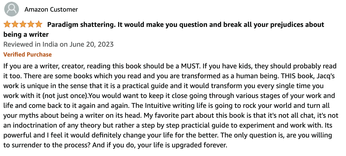 Amazon book review - paradigm shifting book on writing