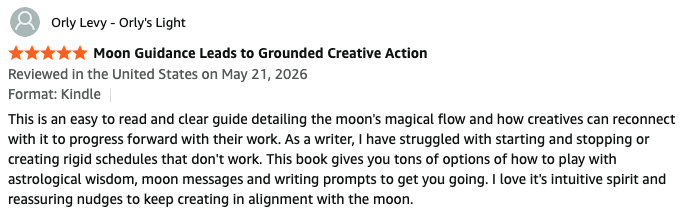 Writing with the Moon book review on Amazon from Orly