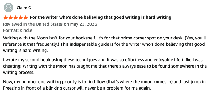 Writing with the Moon book review on Amazon from Claire G