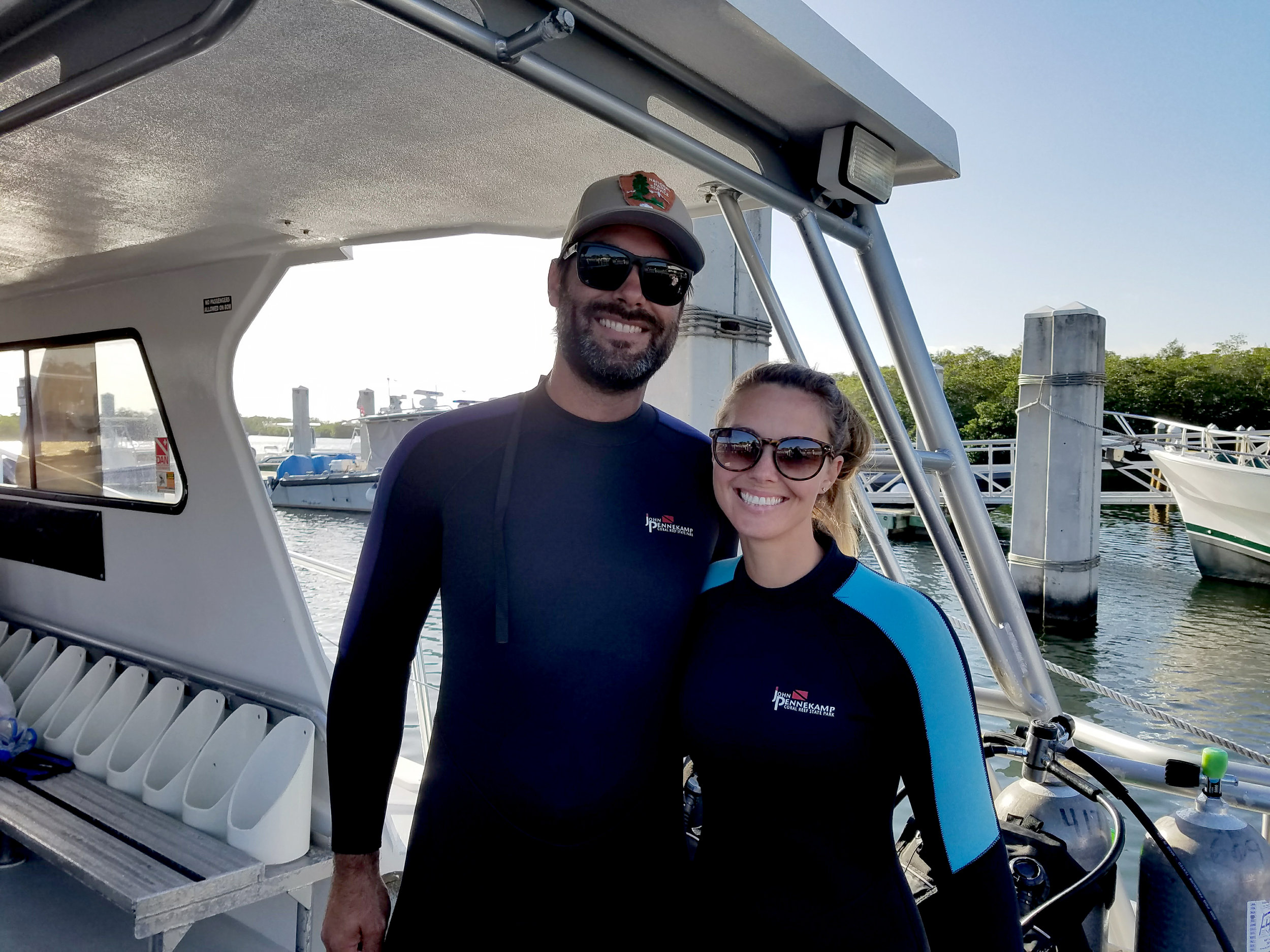 In our wetsuits, BCD's set up and ready to go dive!