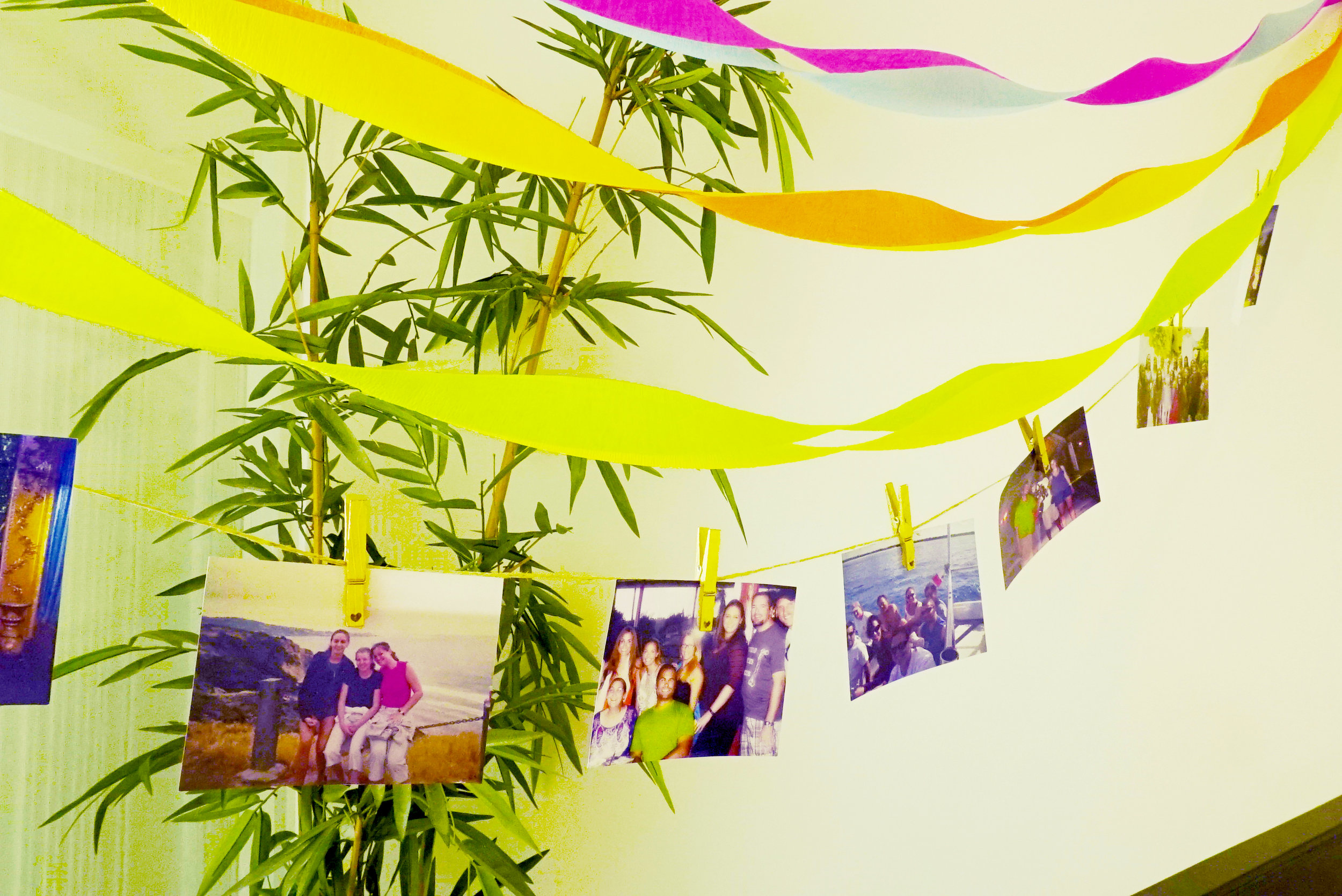 I had 30 photos of the bride-to-be and her friends printed out and hung them all around the condo with clothespins to help bring back all her memories!