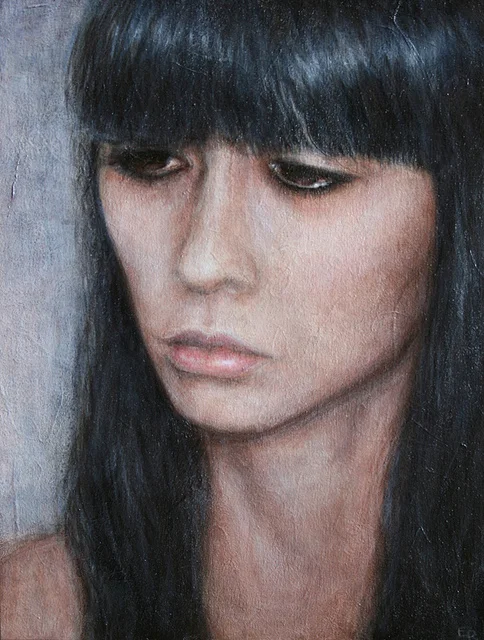 sarah, acrylic on wood and japanese paper
