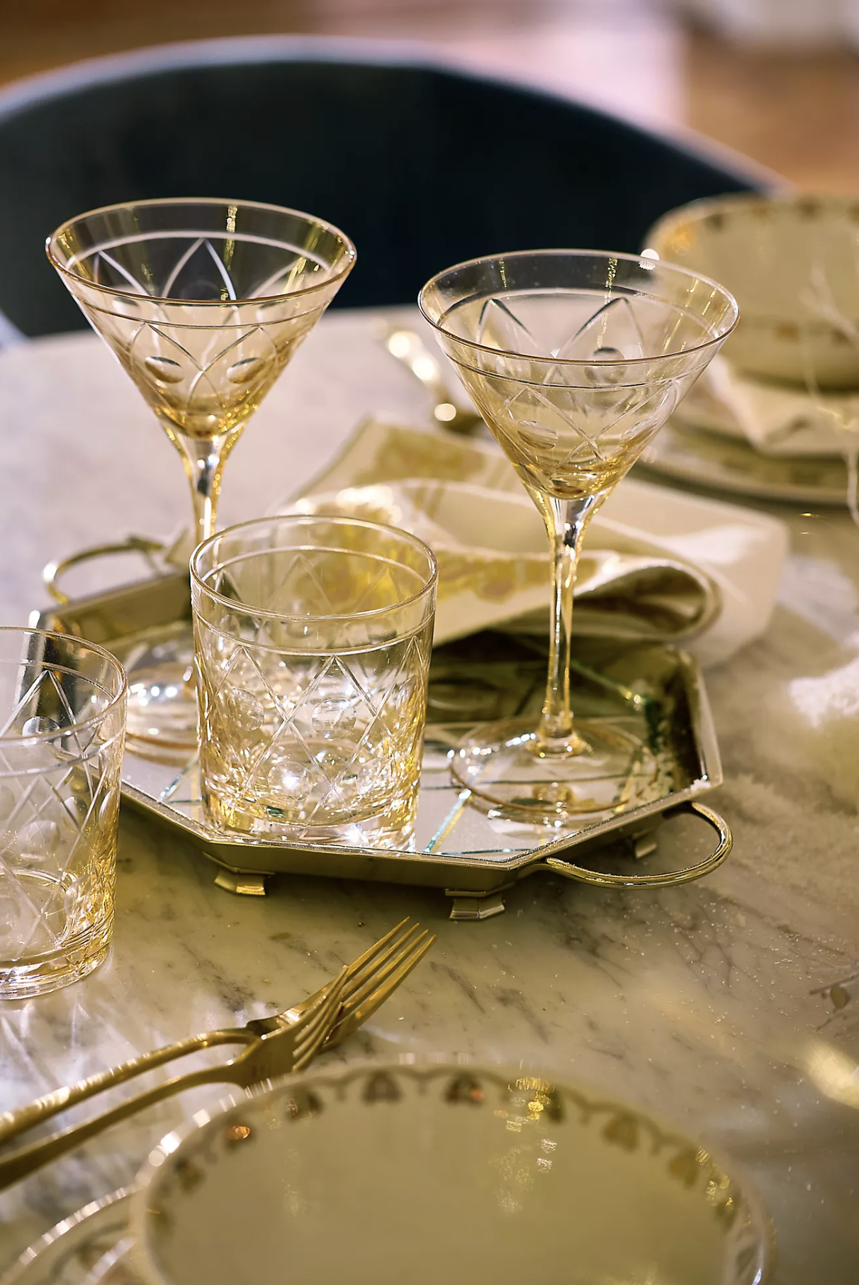 The Met x Anthropologie Diamond Thumbprint Glassware - Styled Photo