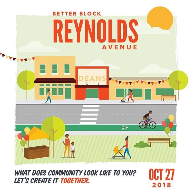 Had so much fun attending today&rsquo;s Better Block Reynolds Avenue community block party!🎈🎉🚩🚧🚦🚲
_____________________

The streetscape was totally transformed and revitalized with painted crosswalks, pallet benches, safe biking lanes, pop-up 