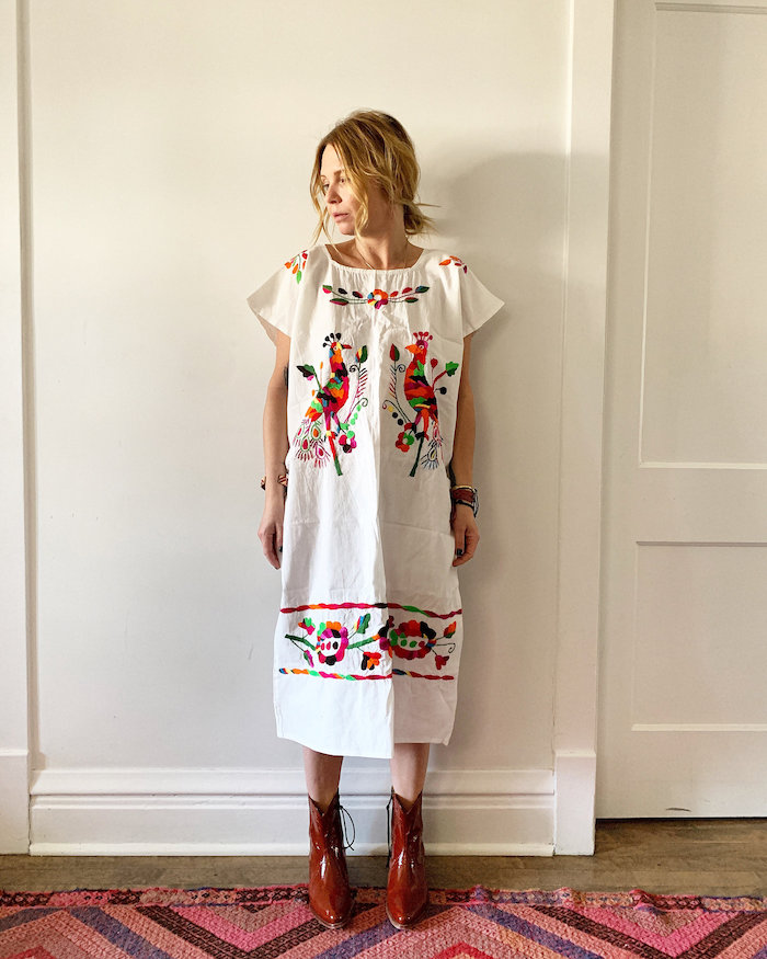 white embroidered mexican dress