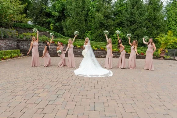 Bridal party portraits in the courtyard at The Grove NJ