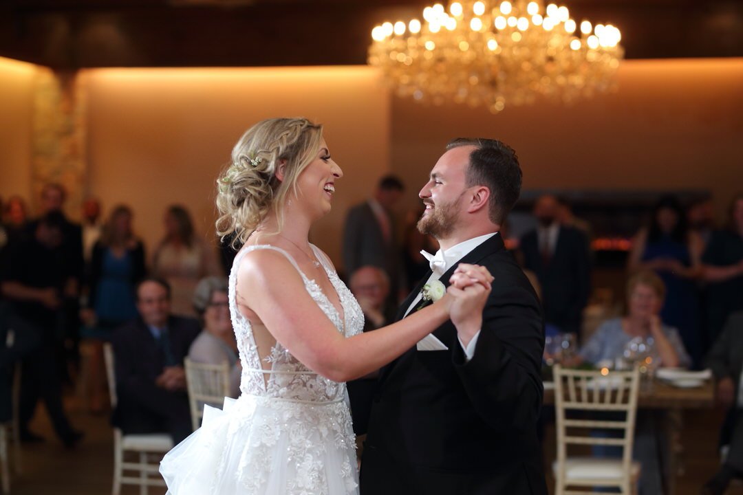 Bride and groom dancing at a live band wedding reception at Perona Farms NJ