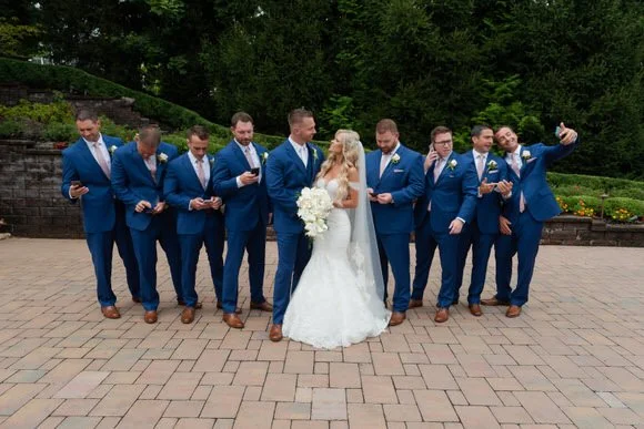 Bridal party portraits at an outdoor garden area in Cedar Grove