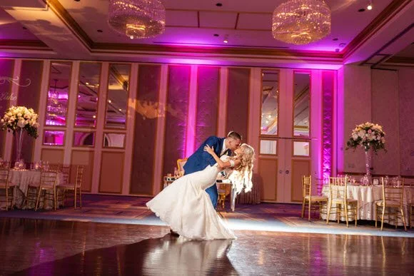 Bride and groom sharing first dance in The Grove ballroom