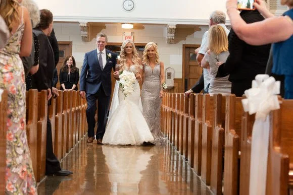 Bride walking down the aisle at a North Jersey church ceremony