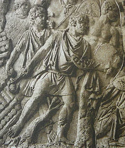 Roman slingers (funditores) in action in the Dacian Wars. Detail from Trajan's Column, Rome