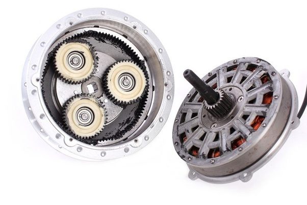 A planetary-geared bicycle hub motor (www.quora.com/Which-is-better-for-e-bike-a-BLDC-Outrunner-or-Hub-motor)