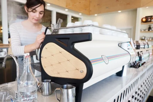 Olympia Coffee Roasters always astounds me with their cafe's fanatical attention to detail, including 360 spotlessness in front and behind their counters. This photo is from their HQ location in Olympia, WA. 