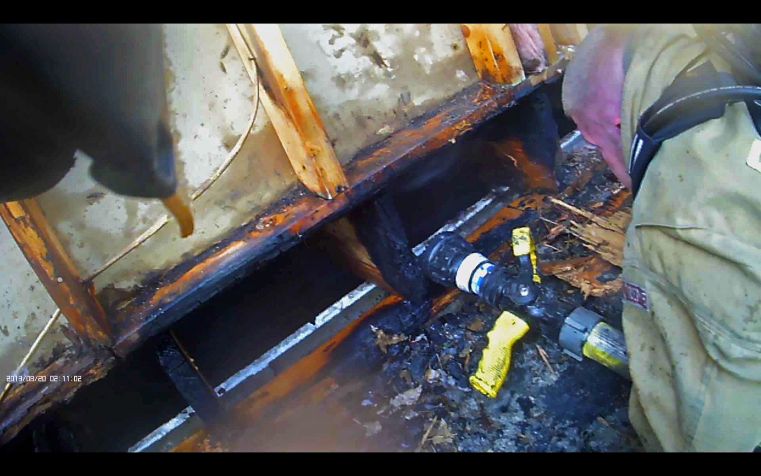  On 5 September 2016, ESFD responded to a report of a structure fire near Richland Prairie. Pictured is Firefighter Vincent extinguishing the fire in the crawlspace under the duplex. The fire is believed to have started when lint escaped a broken dry