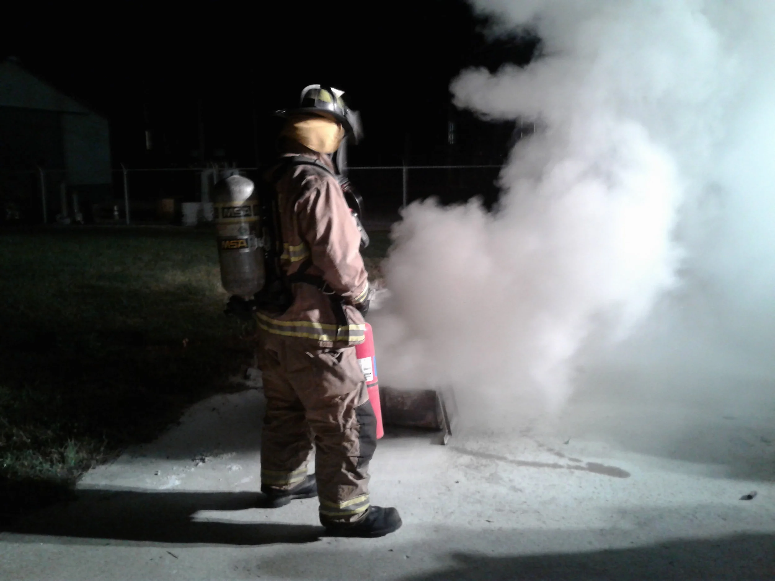 On October 15, 2018, firefighters practiced utilizing various fire extinguishers.