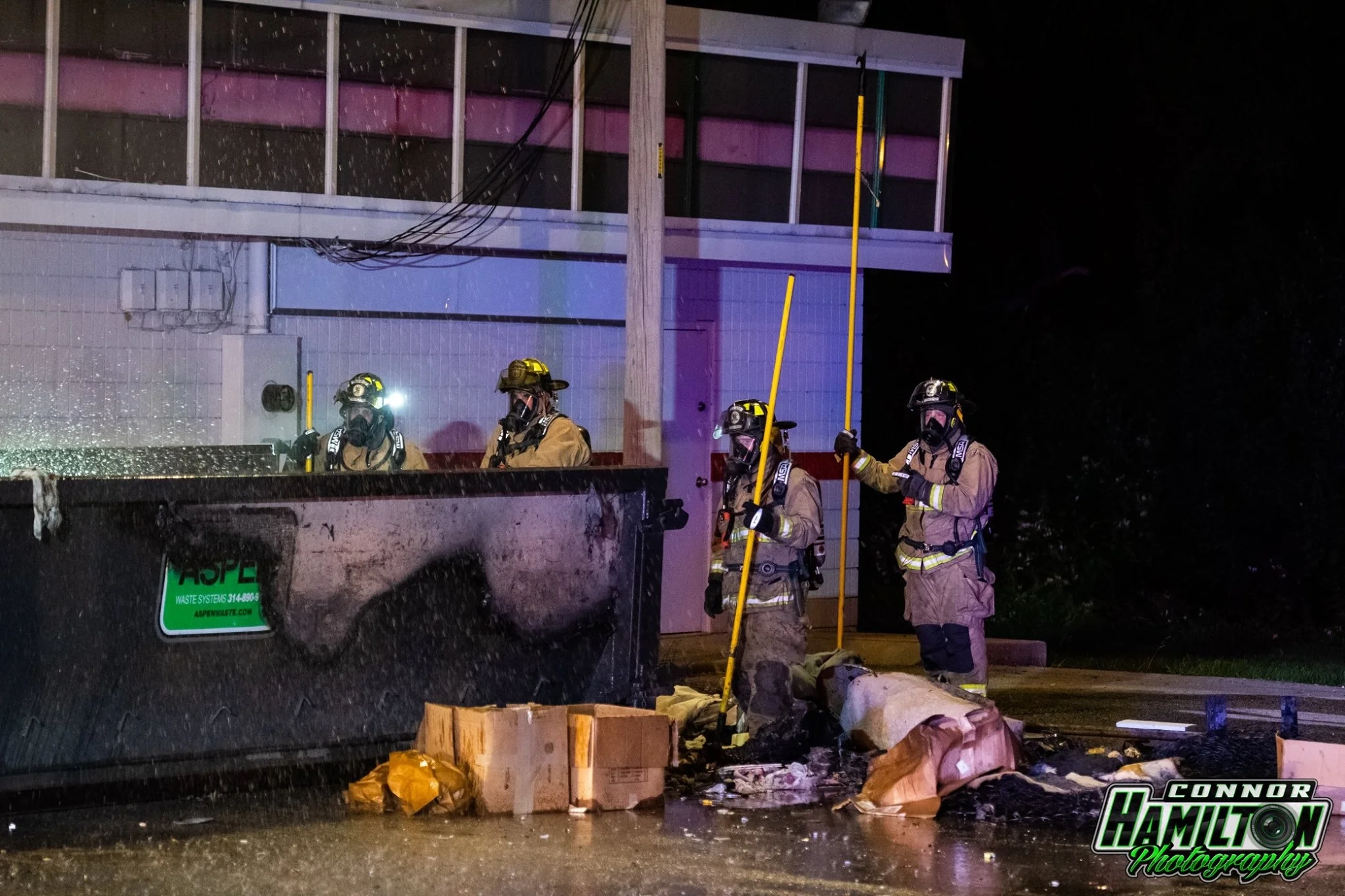 On 05/26/2019, East Side Fire responded for a dumpster fire. The fire was quickly knocked down preventing the fire from spreading to the nearby structure.