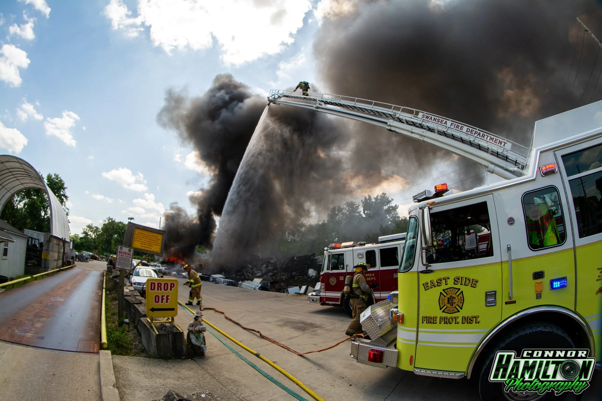 On 07/27/2019, East Side Fire responded for a fire in a junk yard with automatic mutual aid from Swansea Fire Department. Belleville Fire Department and Northwest Fire Department also responded mutual aid.