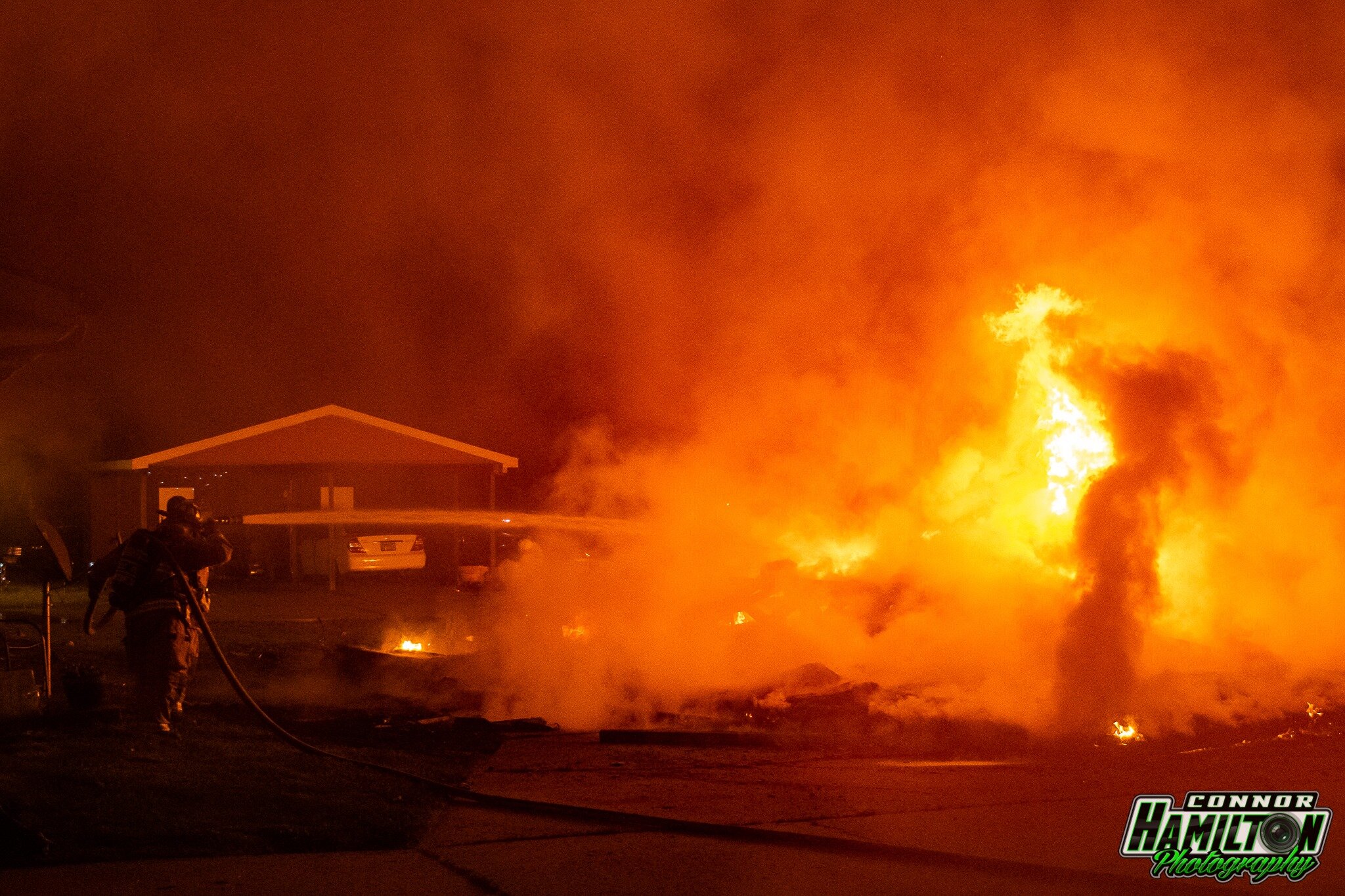  On 06/01/2020 the East Side Fire Department  was dispatched for a car port on fire with exposure to a residence. Upon arrival, firefighters located a carport fully involved in fire with fire extending into the attic of the residence. Mutual aid was 