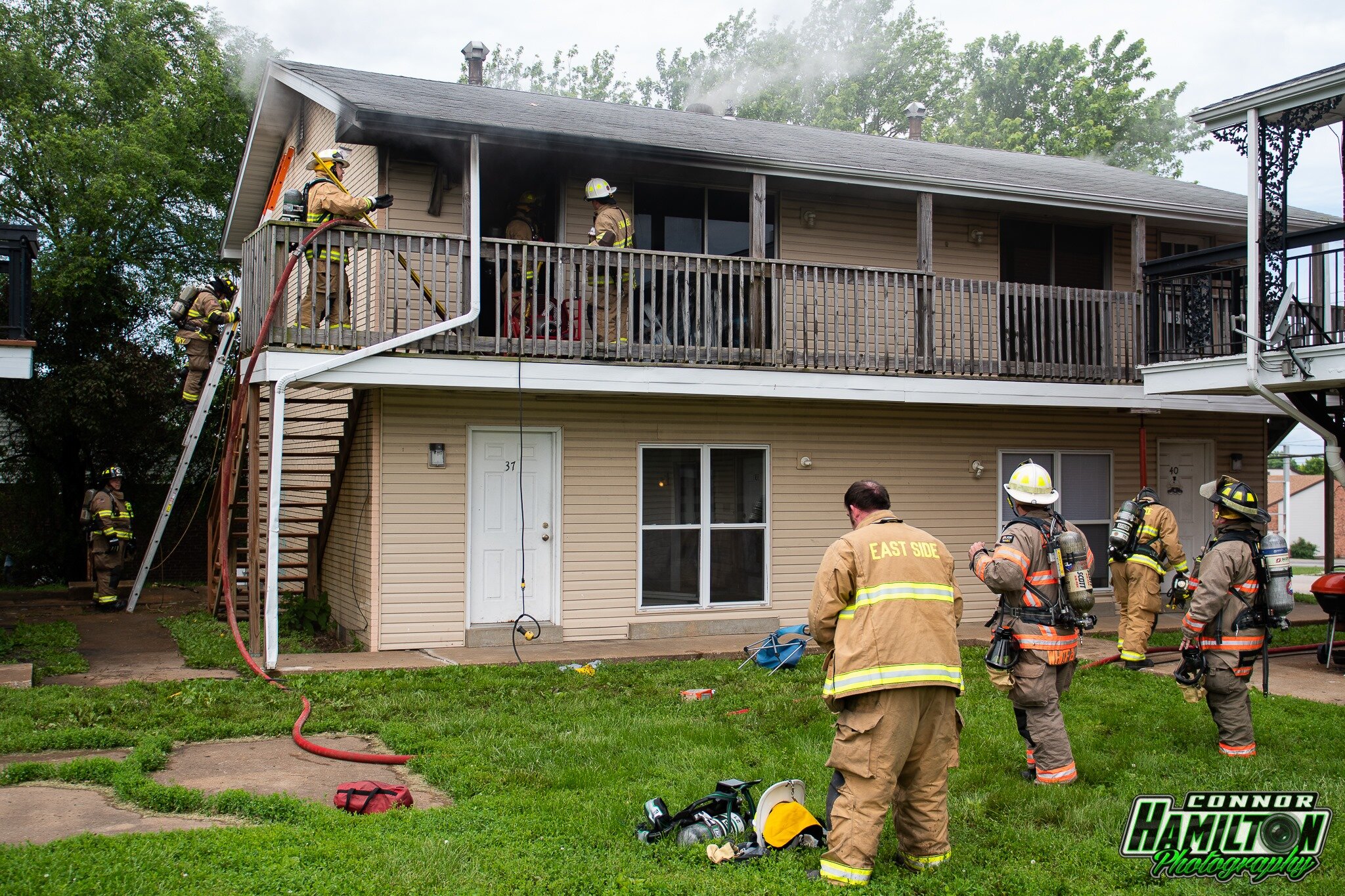  On 05/28/2020, the East Side Fire Department responded for a fire in an apartment. Upon arrival, fire was showing from a rear bedroom window. The fire was quickly brought under control reducing damage preventing further damage to the other apartment