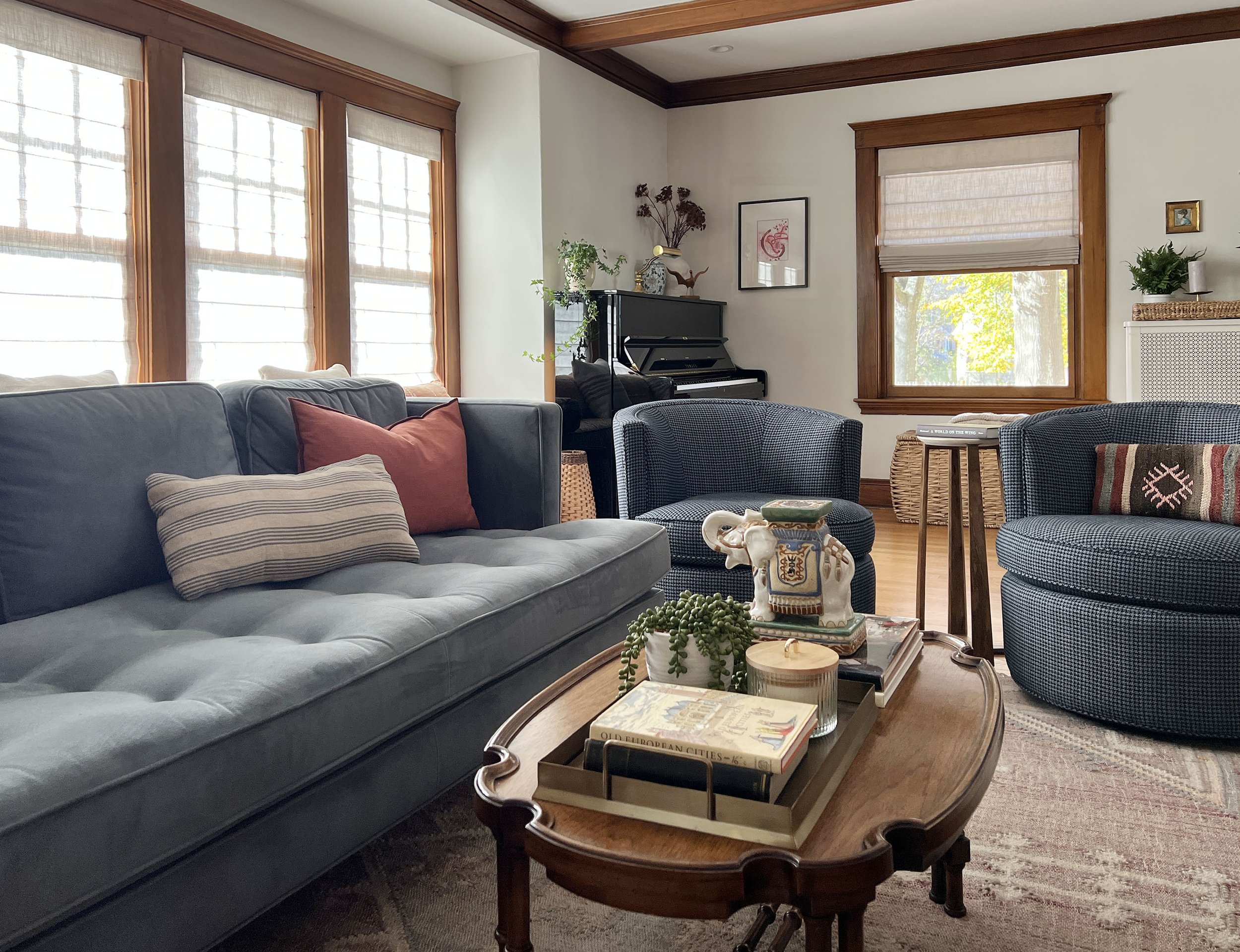 Transitional Living Room with Dark Trim