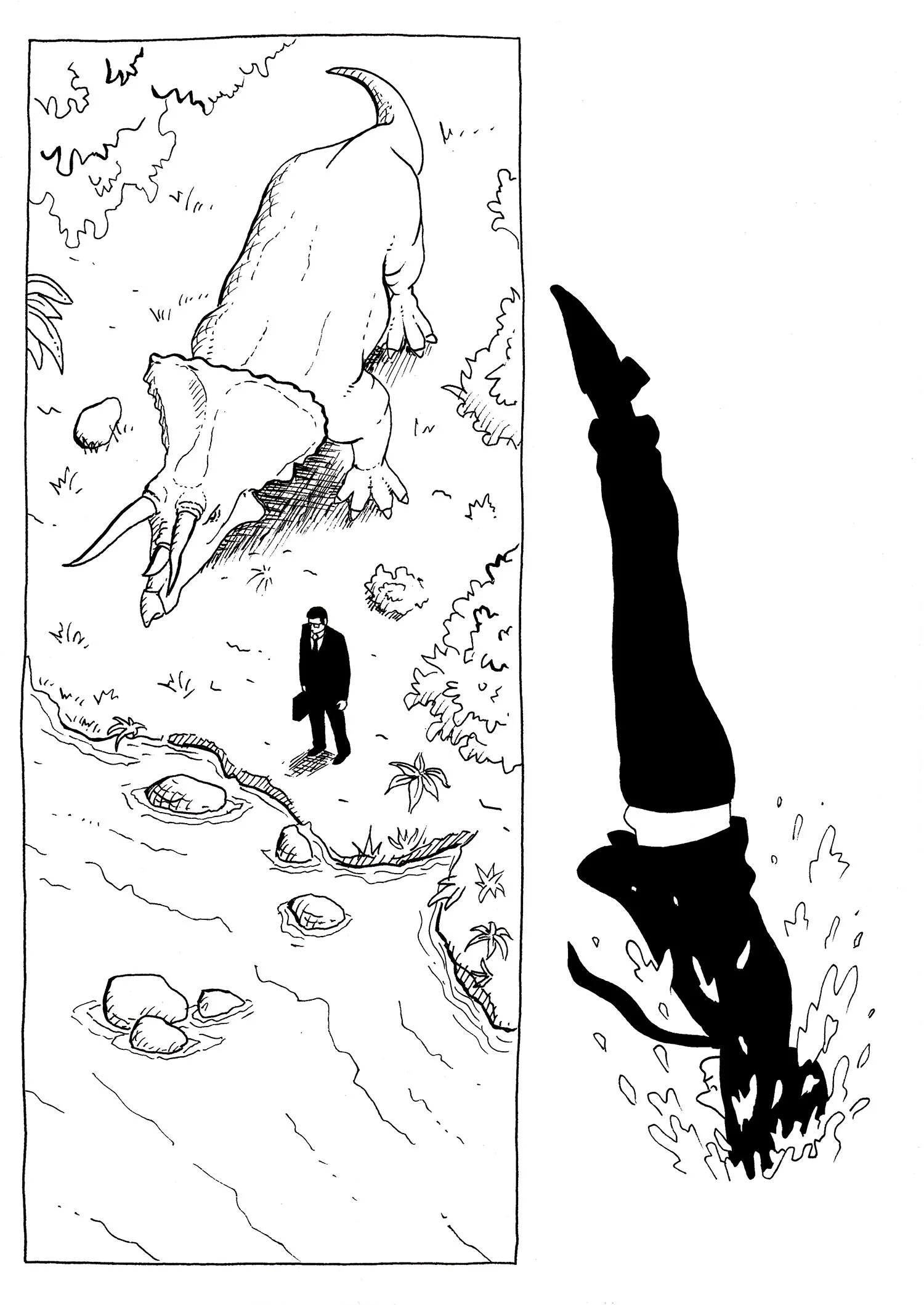 Businessman diving in river drawing