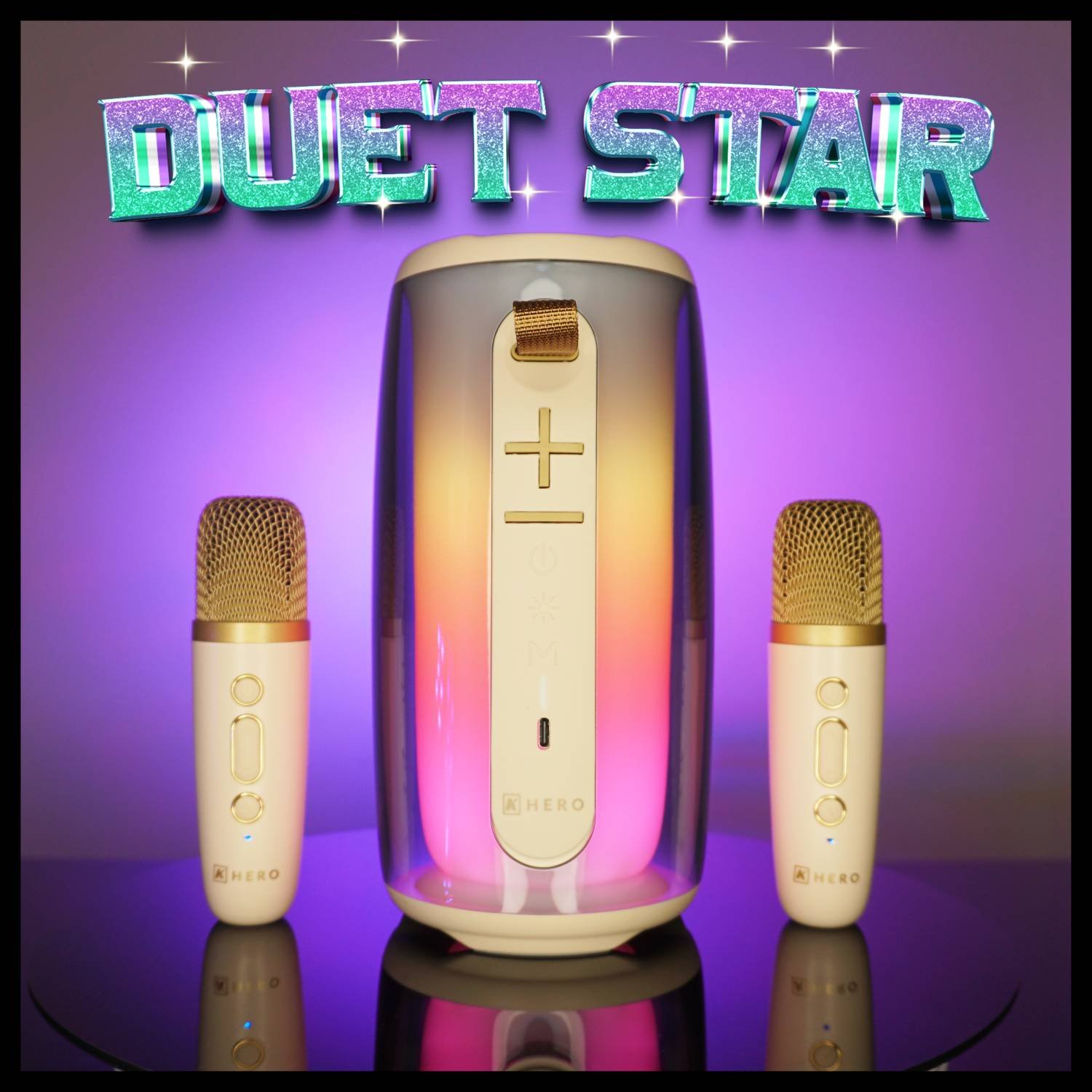 K Hero™ Duet Star Portable Karaoke Microphones & Speaker [Night Black]