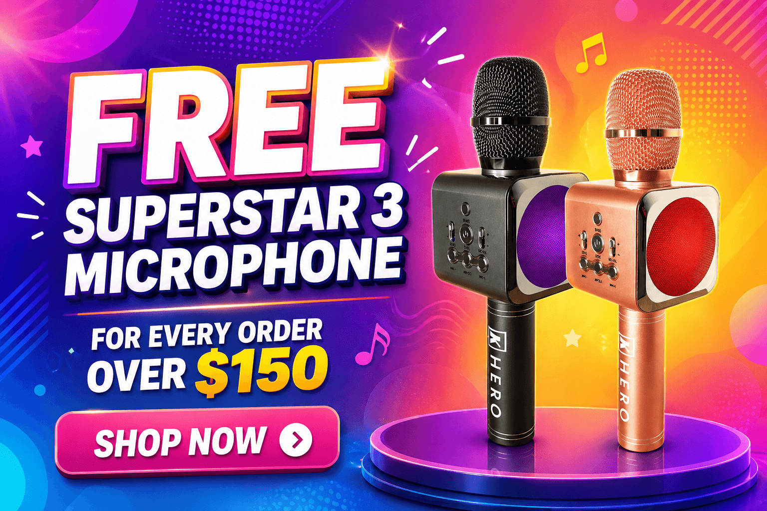 Free K Hero SUPERSTAR 3 karaoke microphone with every order over $150. Shop the K Hero range.