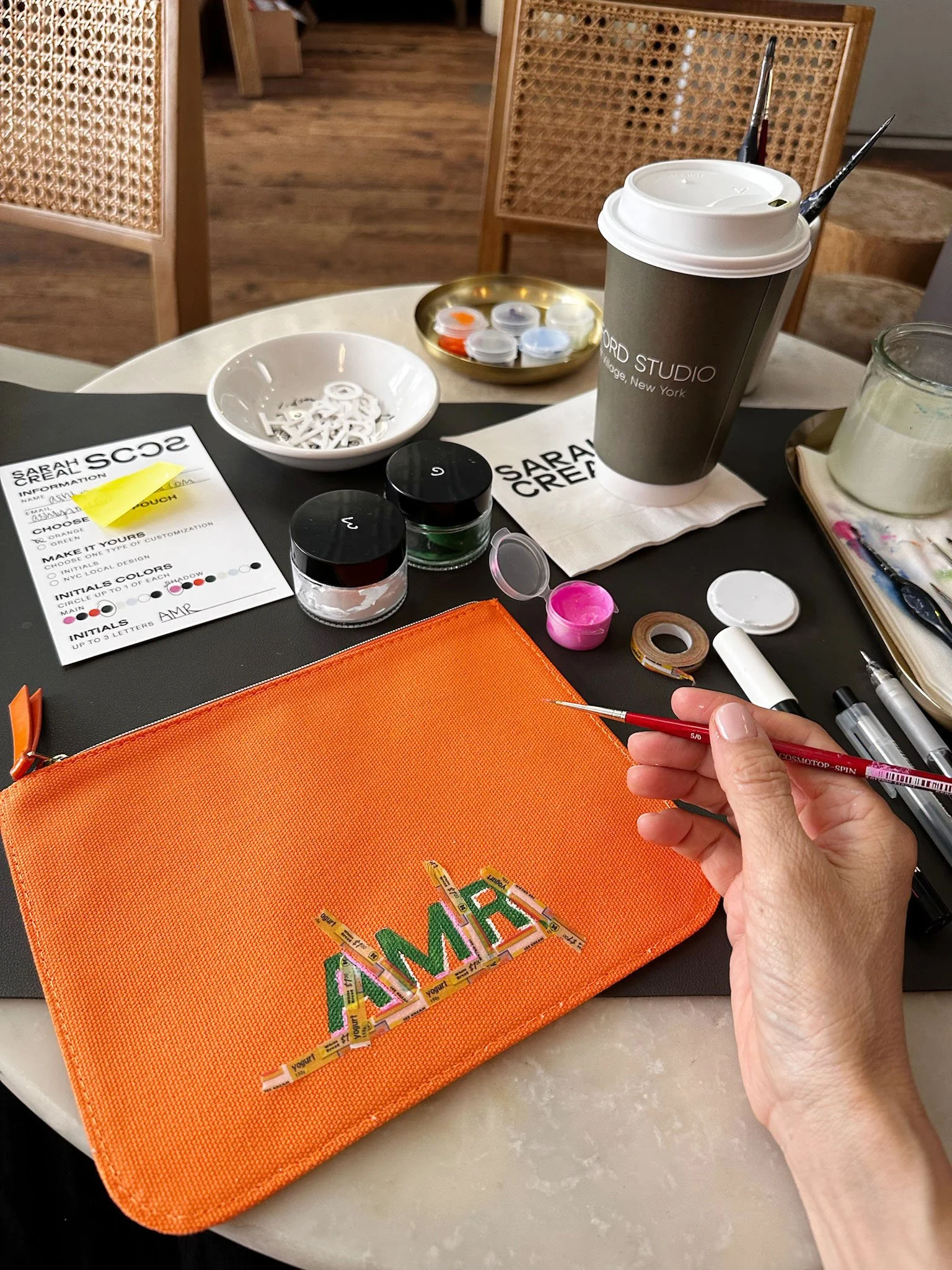 NY+Brooklyn+Live+Painting+Painter+Minhee+Cho+PaperCupDesign+Live+Event+Sarah+Creal+popup+personalization+canvas+pouch+double+shadow+monogram.jpg
