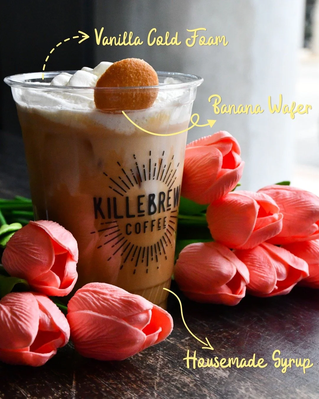 All&rsquo;s fair in love and coffee🍌 ☕️✨
Fortune Foul &mdash; vanilla cold foam, housemade syrup, and a little mischief in every sip topped with a banana wafer.

#nashvilletn #nashvillecoffeeshop #latte #Killebrew #Coffeeshop