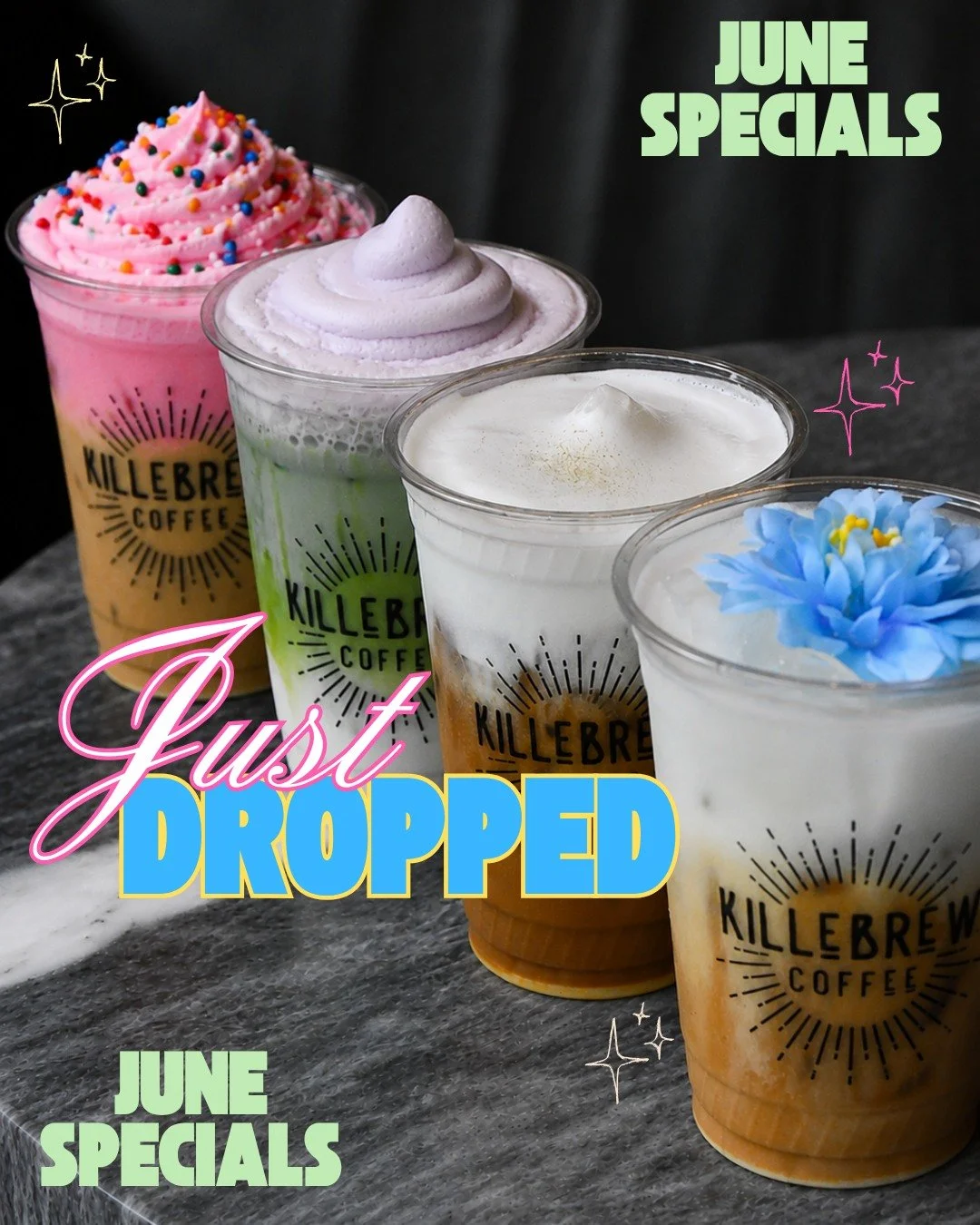 June just dropped. 🌈

🍓 Pink Pony Club &mdash; strawberry cub latte, vanilla cold foam &amp; sprinkles
🥥 It&rsquo;s Giving &mdash; Vietnamese-style iced espresso with pandan &amp; coconut cold foam
🫖 Motherrrr &mdash; bergamot oolong iced tea wit