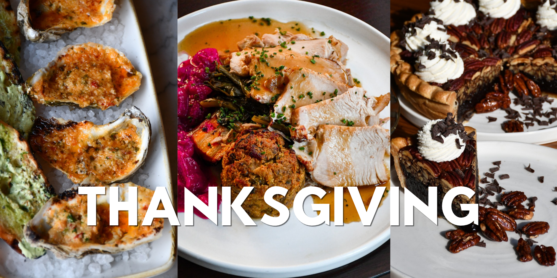 A collage of three images showing Thanksgiving food at Marsh House.