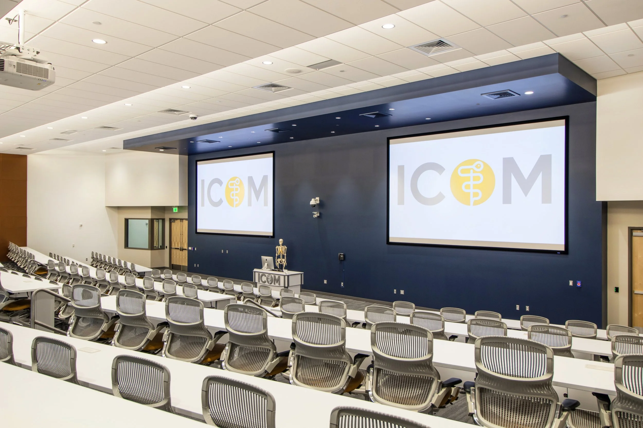 Lecture Halls - 2 Lecture Halls each 4620 sq ft with seeing for 250. with High definition projectors which students can access through Apple TVs.
