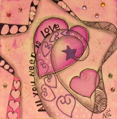 Zentangle, Doodle, Hearts, Art Tile, Stencil, gems