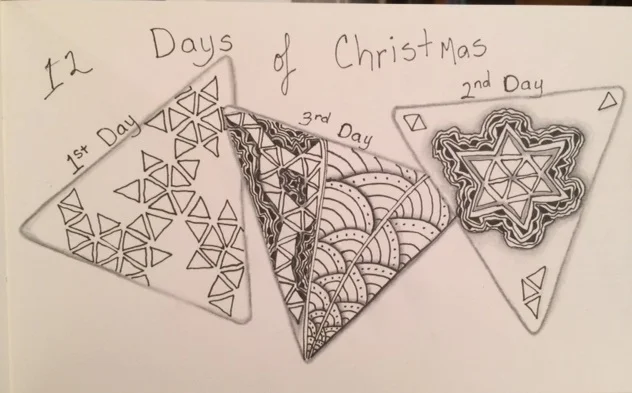 Zentangle, Doodle, 3Z 12 Days of Christmas, Challenge, Holiday, Art Tiles, Journal