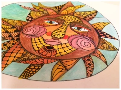 Zentangle, Zendoodle, Tangling, Template, Sun