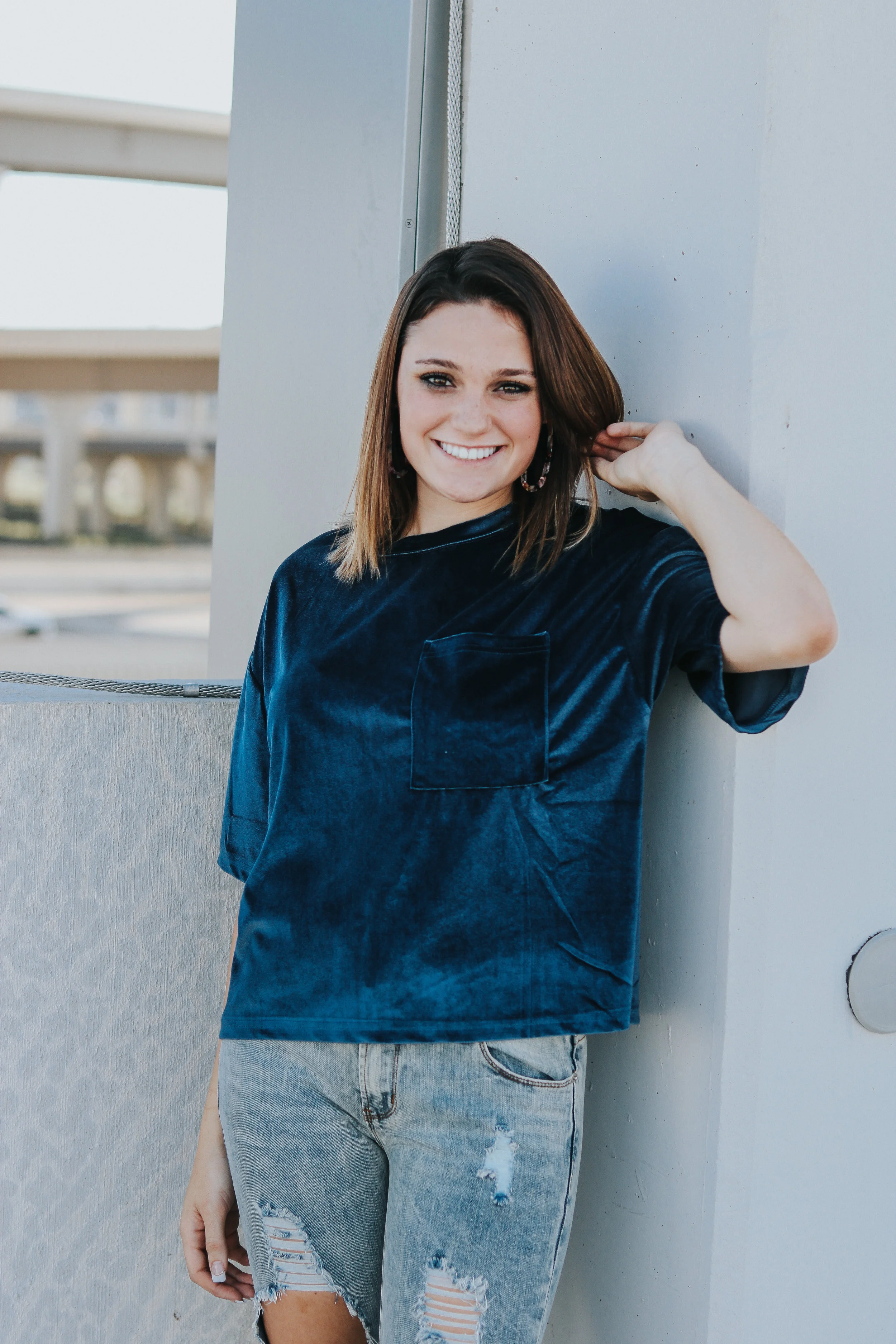 velvet top with jeans
