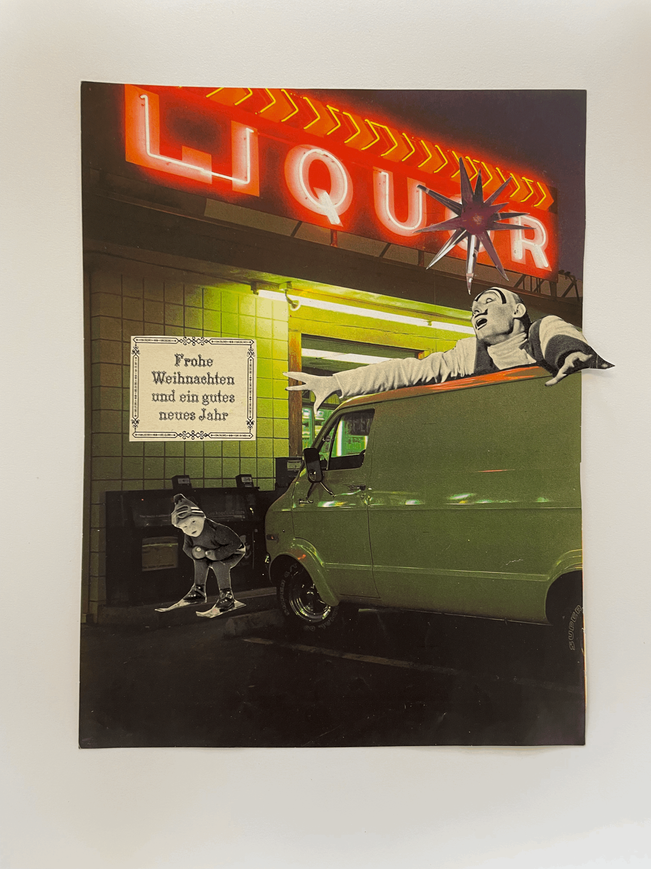 "Frohe Wein-nachten" Hand-Cut Collage on Paper